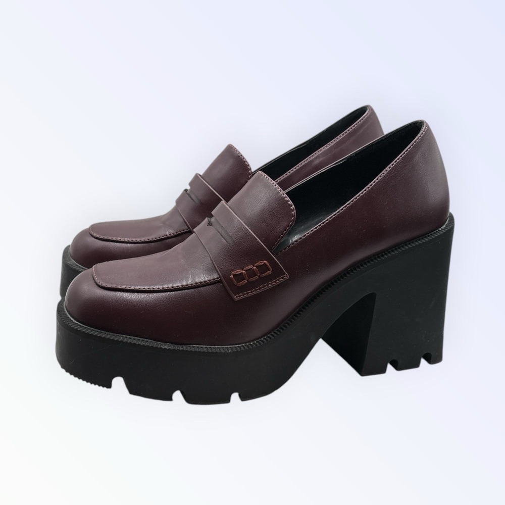 Madden Girl CHER Red Platform Loafers Chunky Block Heel Lug Sole Shoes Size 8